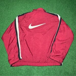 Vintage 90s Nike Zip Up Jacket, Maroon Red Windbreaker, XL
